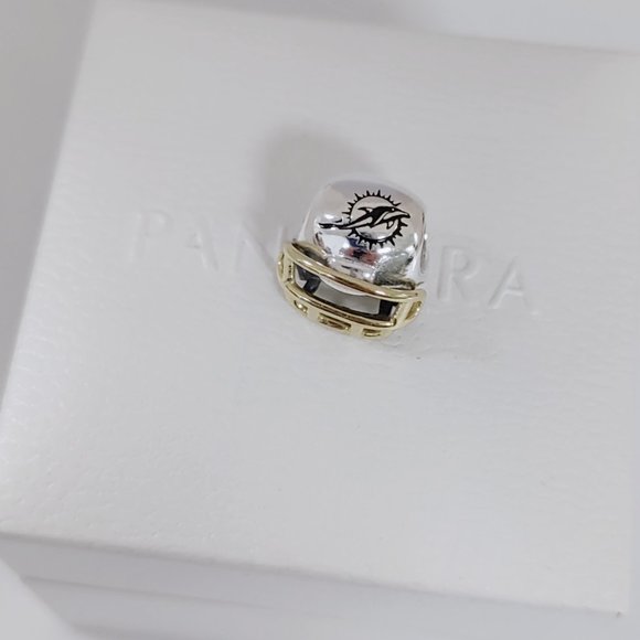 Pandora Miami Dolphins NFL Football Helmet Charm 14K Gold and S925 Silver - Picture 5 of 6